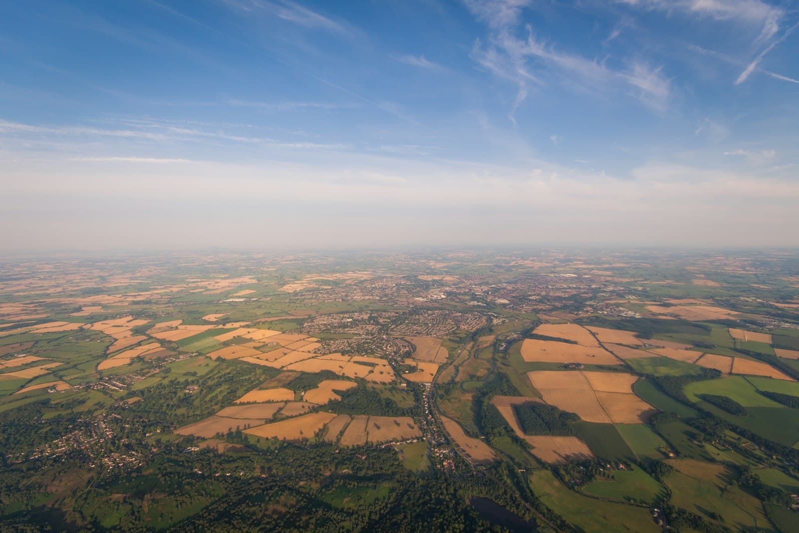 Aerial view of English farmland and countryside